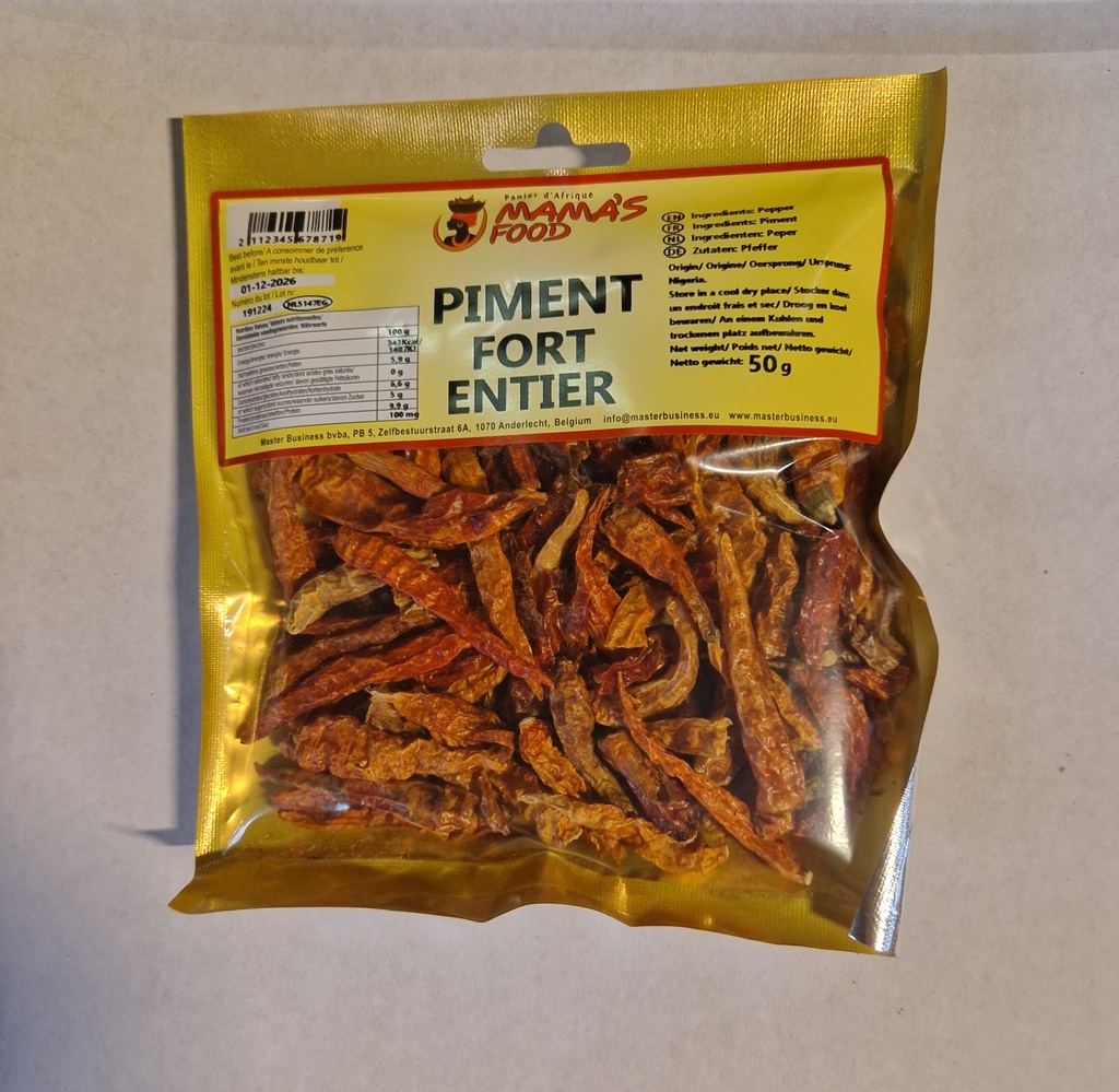 Mamas Food Piment Entier Fort/Pepper Whole Hot African 20x50gm 
